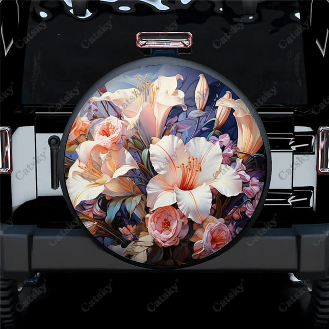 Flowers And Leaves Paintings Polyester Universal Spare Wheel Tire Cover