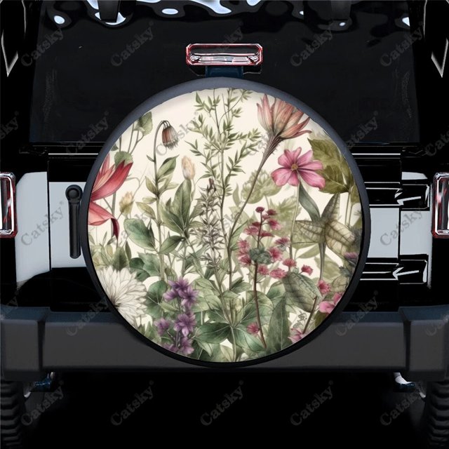 Flowers And Leaves Paintings Polyester Universal Spare Wheel Tire Cover