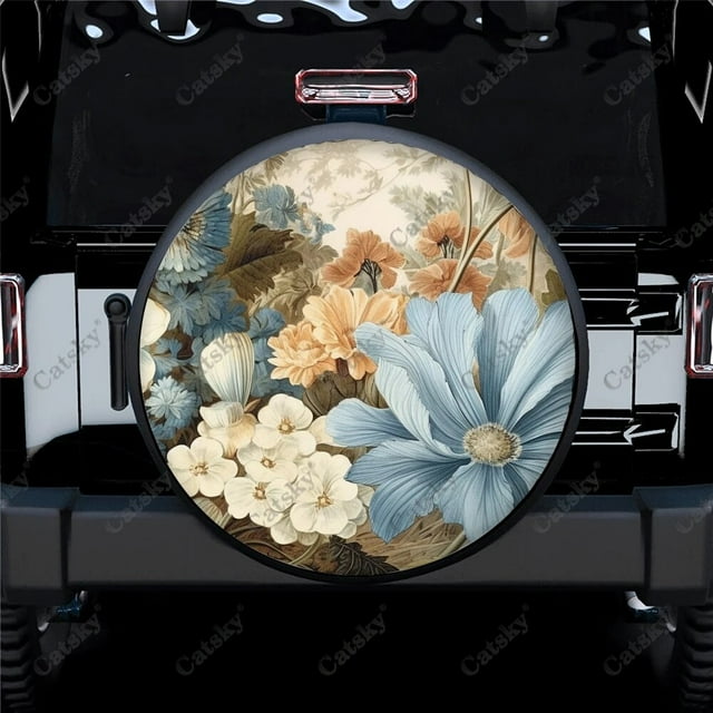 Flowers And Leaves Paintings Polyester Universal Spare Wheel Tire Cover