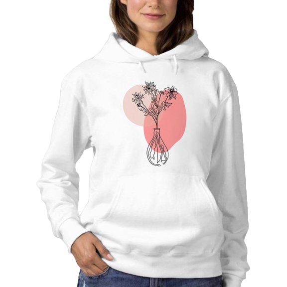 Flowers And Leaves Vase Lineart Hoodie Women -Image by Shutterstock, Female x-Large