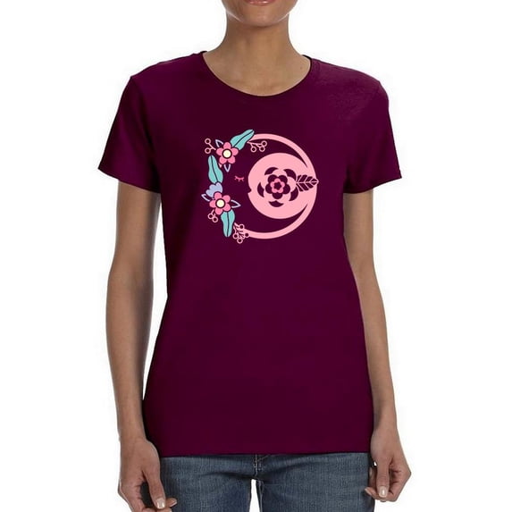 Flowers And Moon T-Shirt Women -Smartprints Designs, Female 3X-Large