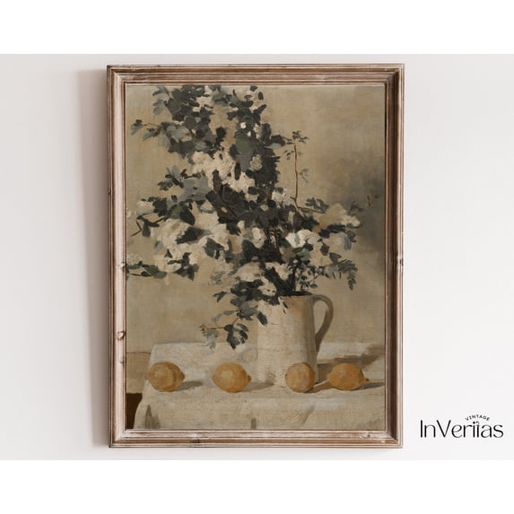 Neutral Roses Printable Flowers And Oranges Still Life Painting Neutral Farmhouse Decor Home ...