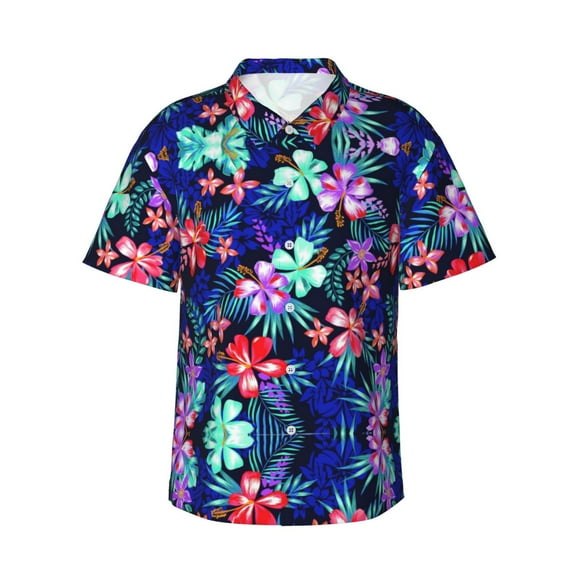 Flowers And Plants Men'S 3d Print Casual Button Down Shirts, Novelty Hawaiian Short Sleeves 3xl
