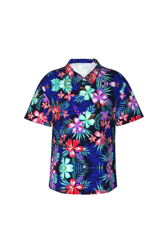 Flowers And Plants Men'S 3d Print Casual Button Down Shirts, Novelty Hawaiian Short Sleeves L