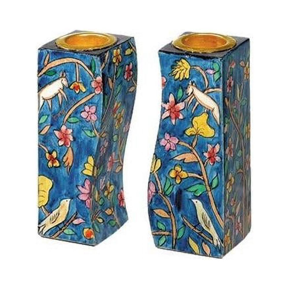 Flowers And s Fitted Shabbat Candlestick Holders, Hand Painted By With