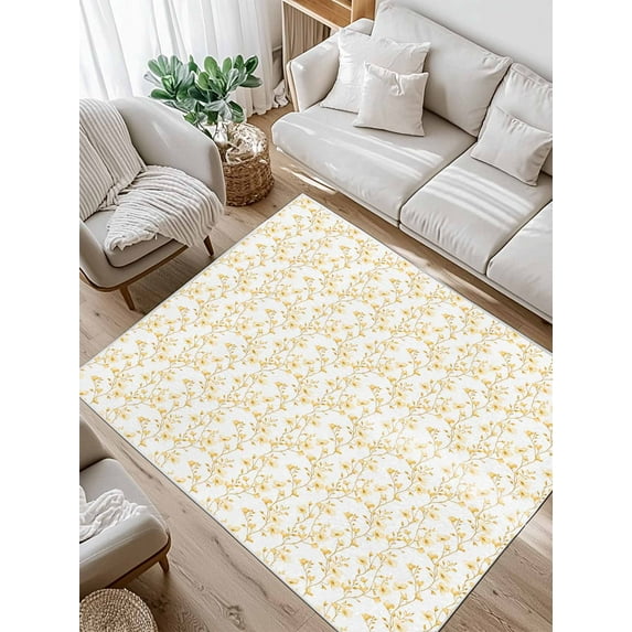 Flowers Area Rug for Bedroom 4x6 Ft Branches Yellow Floral Super Soft fuzzy Throw Rug Non-Slip Fluffy Plush Indoor Floor Carpet for Living Room Nursery Home Decor
