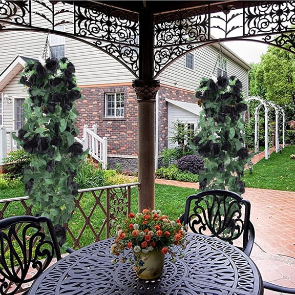 Flowers Artificial Hanging Plants Rose Vine for Home Garden Wedding Indoor Outdoor Decoration (Black)