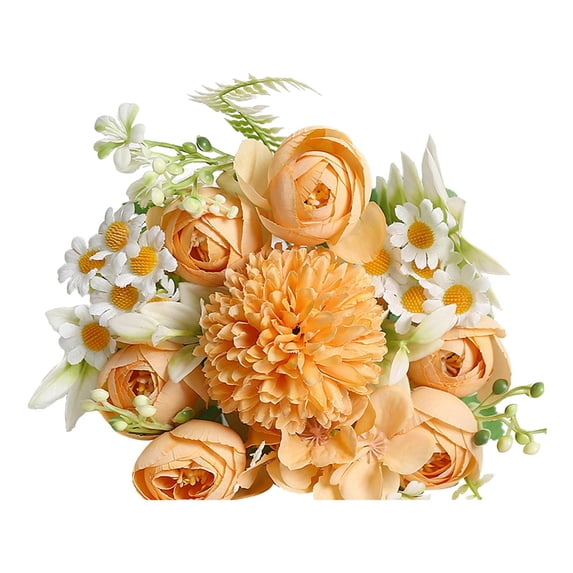 Flowers Artificial Silk Hydrangea Bouquets Faux Floral Arrangements Picks Fake Spring Flowers for Cemetery Grave Vase Wedding Home Decor Indoor Outdoor,orange,11.81"