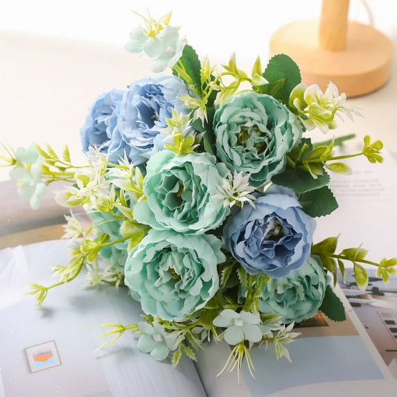 Flowers Artificial Silk Simulated Roses Peony Bouquets,Fake Bouquet Faux Floral Arrangements Dining Table Centerpieces for Kitchen Party Decor,Desktop Office Home Decoration Wedding Decor