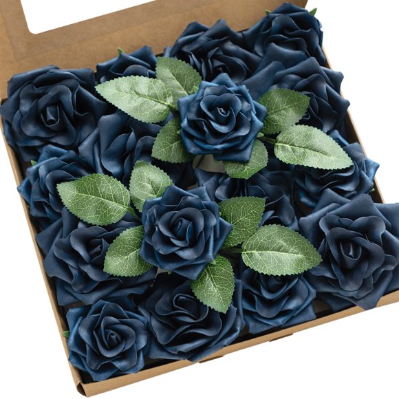 Flowers Avalanche Rose Elf Green Artificial Flowers 16pcs w/Stem Foam Fake Flowers for DIY Wedding Decor Centerpieces Arrangements Bouquets,Blue
