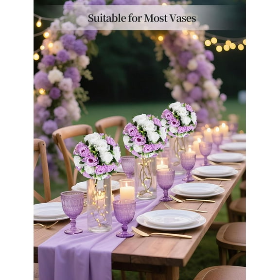 Flowers Ball for Centerpieces: 6 Pcs Fake Lilac White Roses Flowers for Wedding Dinning Table - Faux Silk Kissing Bouquet with Base Floral Arrangement for Home Party Event Decor