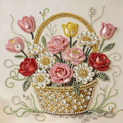 Flowers Basket Diamond Art Pearl Painting Kits for Adult, 5D DIY Diamond Painting Kits, Special Shaped Pearl Rhinestone Pearl Gem Art for Home Wall Decor 12x12in