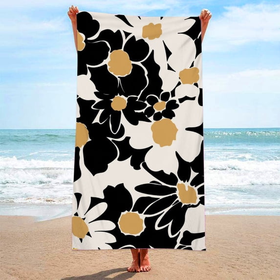 Flowers Beach Towel, Microfiber Beach Towels 27.56x59.06 Inch for Bathroom, Boho Quick Dry Travel Sand Free Beach Towel Decor for Swimming Pool