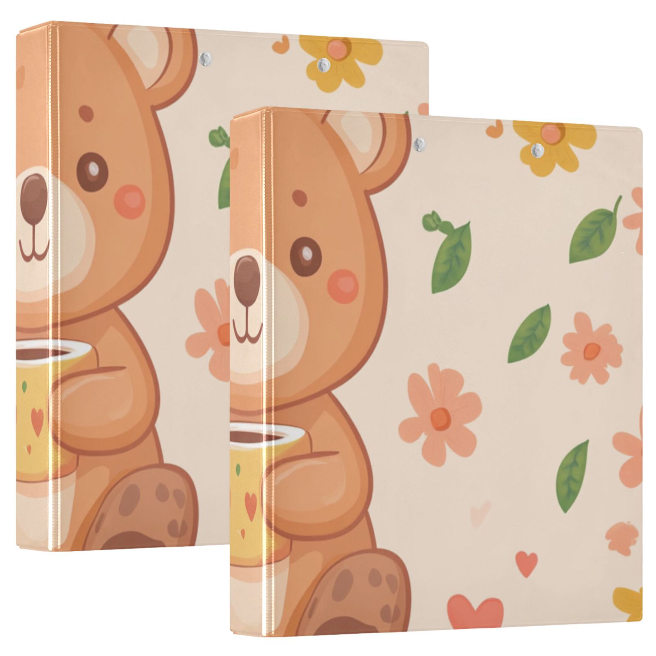 Flowers Bears 3 Ring Binders 1.5 inch Hardcover File Folders with Interior Pockets A4 Size Organizer for School Office Hospital