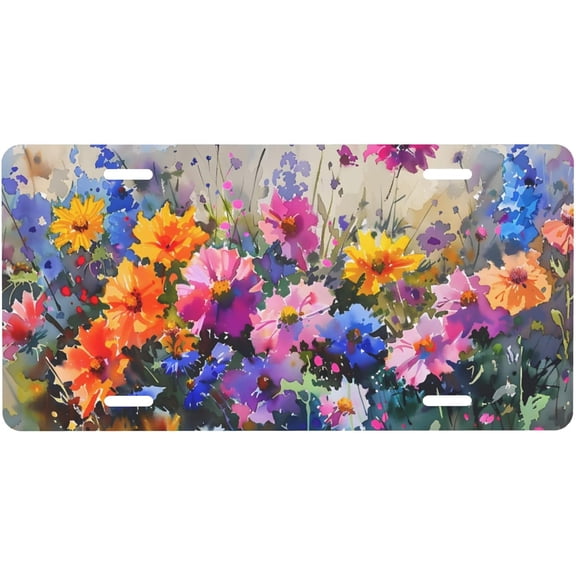Flowers Beautiful Watercolor Novelty License Plate, Front Car Plate, Aluminum, 6 x 12 Inch