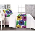thumbnail image 1 of Flowers Bed Runner Set, Blooming Colorful Gerbera Like Petals Summer Feels Floral Watercolor Effect, Decorative Bedding Scarf & 2 Pillow Shams for Hotels Homes, Queen, Blue Purple Green, by Ambesonne, 1 of 3