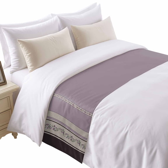 Flowers Bed Runner for Twin Size Bed, Boho Purple Floral Brown Purple Stripes Soft Bedding Scarf Bedding Protector Slipcover Sofa Throw for Bedroom Hotel Guesthouse
