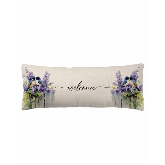 Flowers Bird Body Pillow Cover 20 x 54 Inch Decorative Pillow Cover Vintage Lavender Purple Botanical Leaf Lumbar Pillowcase Seasonal Rectangle Cushion Case for Couch Sofa Bed Living Room