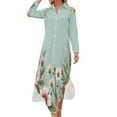 thumbnail image 1 of Flowers Bird Nature Elegant Design Shirt Dress Long Sleeve Street Fashion V Neck Oversized Casual Dress Women Evening Dress, 1 of 7