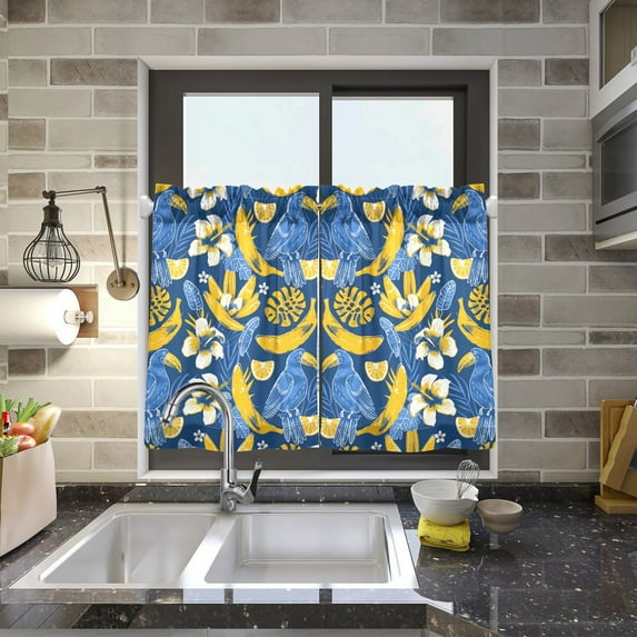 Flowers Birds Bananas Kitchen Curtains Half Tier Curtain 2 Rod Pockets Bathroom Bedroom Cupborad Living Room 27"x24"