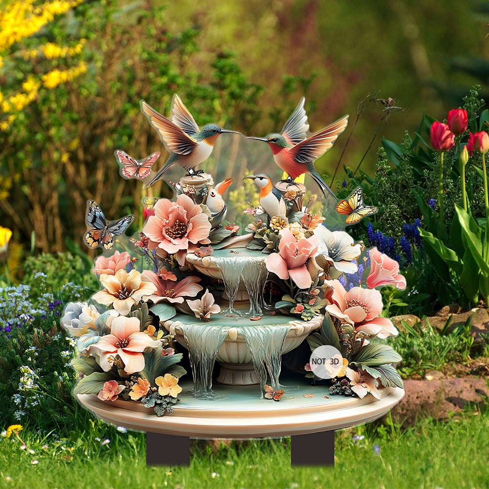 Flowers Birds Flowing Water Dreamlike 2D Flat Acrylic Floor Tile Garden ...
