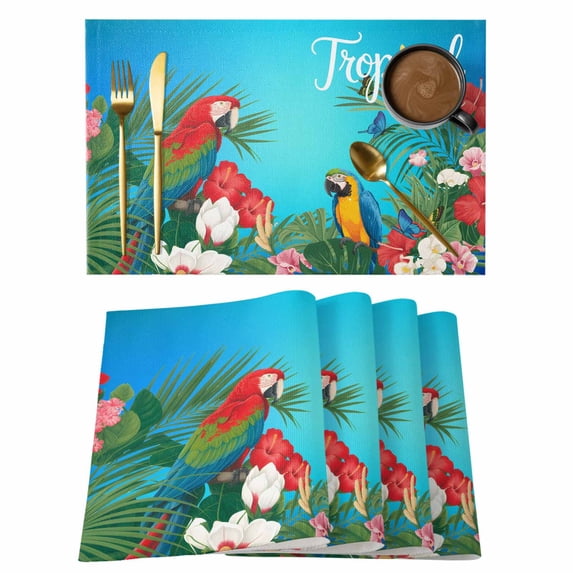 Flowers Birds Placemats Set of 4 Summer Botanical Floral Watercolor Butterfly Place Mats Indoor Wipeable Table Mats Washable Dining Table Placemats for Kitchen Holiday Party Home Decor 13x19 Inch