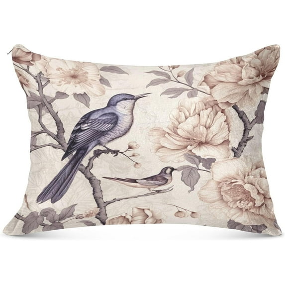 Flowers and Birds Plush Pillowcase, Luxury Soft King Pillow Case for Hair and Skin, Standard Size Pillow Covers with Zipper Closure, 20x30in #397 Home Decor Gifts