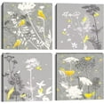 thumbnail image 1 of Flowers Birds Wall Art Abstract Print Canvas Home Decor Pictures 4 Panels Poster for Bedroom Living Room Office Large Yellow and Gray Painting Photo Framed Ready to Hang(12x12inchx4), 1 of 1