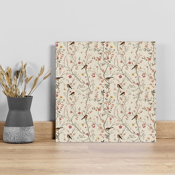 Flowers Birds Wall Art Painting on Canvas, Country Retro Botanical Floral Branches Canvas Art Home Prints Wall Art Framed Modern Artwork for Living Room Bedroom Wall Decor 12x12in