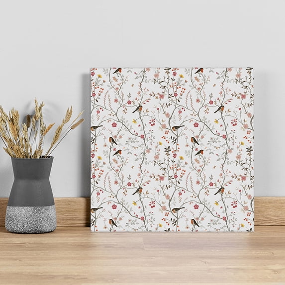 Flowers Birds Wall Art Painting on Canvas, Spring Botanical Floral Tree Branches Canvas Art Home Prints Wall Art Framed Modern Artwork for Living Room Bedroom Wall Decor 8x8in