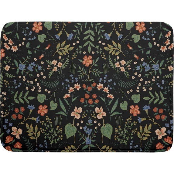 Flowers Black Dish Drying Mat for Kitchen Counter 18 x 24 in,Absorbent Reversible Microfiber Drying Pad, Large Dishes Drainer Mats for Countertop Fast Dry Kitchen Accessories