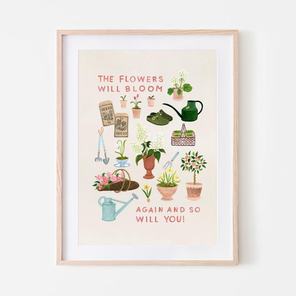 Flowers Bloom Again Kitchen Quote Wall Decor Unframed Paper Print