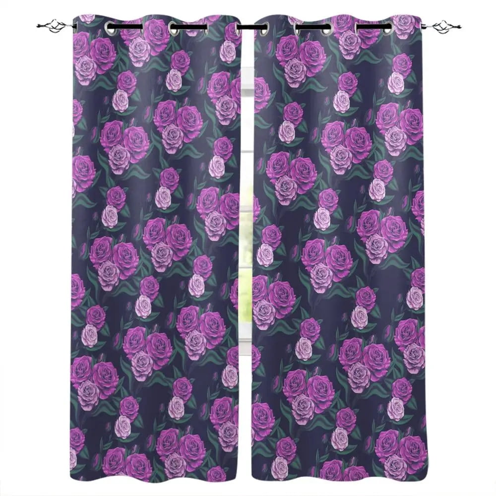Flowers Blue Blooming Park Dark Blue Window Curtains Scenic Curtains ...