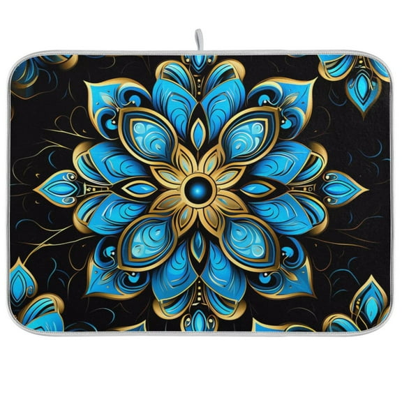 Flowers Blue Bohomia Dish Drying Mat Microfiber Kitchen Mats Large Counter Absorbent Dish Pad Drainer Rack 18"x24"