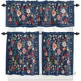 thumbnail image 1 of Flowers Blue Kitchen Curtains and Valances Set, Rod Pocket Curtains Tier Farmhouse Window Curtains 36 Inch Length, Summer Floral Leaves Farmhouse Retro 3 Piece Kitchen Curtains Set, 1 of 6