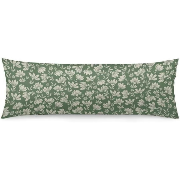 Flowers Body Pillow Cover 20"x54" Pillow Case Cute Old White Contrast Floral Long Pillow Cases Protector with Zipper Daisy Flower Decorative Bedding Pillowcase Rectangle Sage Green Cushion Covers