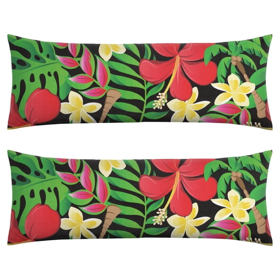 Flowers Body Pillow Cover 20x54 - Soft & Breathable Pillowcase with Invisible Zipper, Colorful Hawaiian Hibiscus Design, Machine Washable