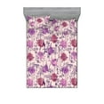 thumbnail image 1 of Flowers Boho Fitted Sheet & Pillow Sham Set, Line Art Wild Meadow Blossoms Pattern Modern Garden Scene Print, Decorative Printed 3 Piece Bedding Decor, Queen, Soft Pink and Dark Purple, by Ambesonne, 1 of 2