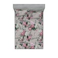 thumbnail image 1 of Flowers Boho Fitted Sheet & Pillow Sham Set, Romantic Spring Vibes Rose and Lilac Pattern with Leaves Print, Decorative Printed 3 Piece Bedding Decor, Queen, Hunter Green Dried Rose, by Ambesonne, 1 of 1