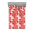 thumbnail image 1 of Flowers Boho Fitted Sheet & Pillow Sham Set, Vintage Vibe Dreamy Silhouettes of Jungle Floral Pattern on Grunge Back, Decorative Printed 3 Piece Bedding Decor, Full, Coral Pale Maroon, by Ambesonne, 1 of 2