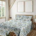 thumbnail image 1 of Flowers Boho Sheet Set, Watercolor Drawn Wild Life Floral Design with Reduncles of Spring, Fitted & Flat Sheet with Pillowcase Bedding Accent 4 Pcs Set, King, Blue Grey Peacock Green, by Ambesonne, 1 of 5