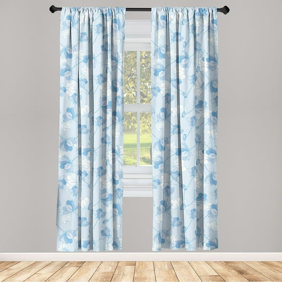 Flowers Boho Window Curtains, Garden Scene Vibe Simple Design Modern Blossoming Bud Pattern Print, Lightweight Decor 2-Panel Set with Rod Pocket, Pair of - 28"x95", Pale Azure Blue White, by Ambesonne