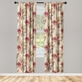 thumbnail image 1 of Flowers Boho Window Curtains, Vintage Design Delicate Floral Pattern with Leaves Greenery Romantic, Lightweight Decor 2-Panel Set with Rod Pocket, Pair of - 28"x63", Dark Pink Pale Green, by Ambesonne, 1 of 3