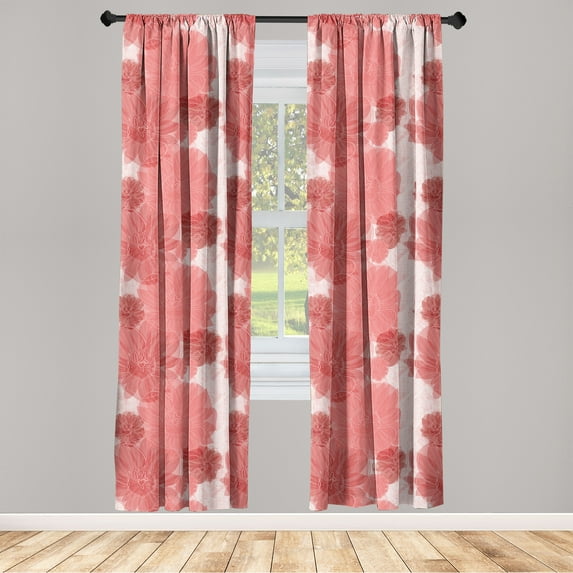 Flowers Boho Window Curtains, Vintage Vibe Dreamy Silhouettes of Jungle Floral Pattern on Grunge Back, Lightweight Decor 2-Panel Set with Rod Pocket, Pair of - 28"x95", Coral Pale Maroon, by Ambesonne
