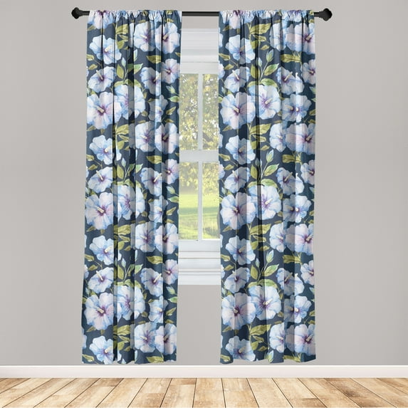 Flowers Boho Window Curtains, Watercolor Design Leaves Greenery Art with Jungle Floral Print, Lightweight Decor 2-Panel Set with Rod Pocket, Pair of - 28"x84", Lavender Blue Olive Green, by Ambesonne