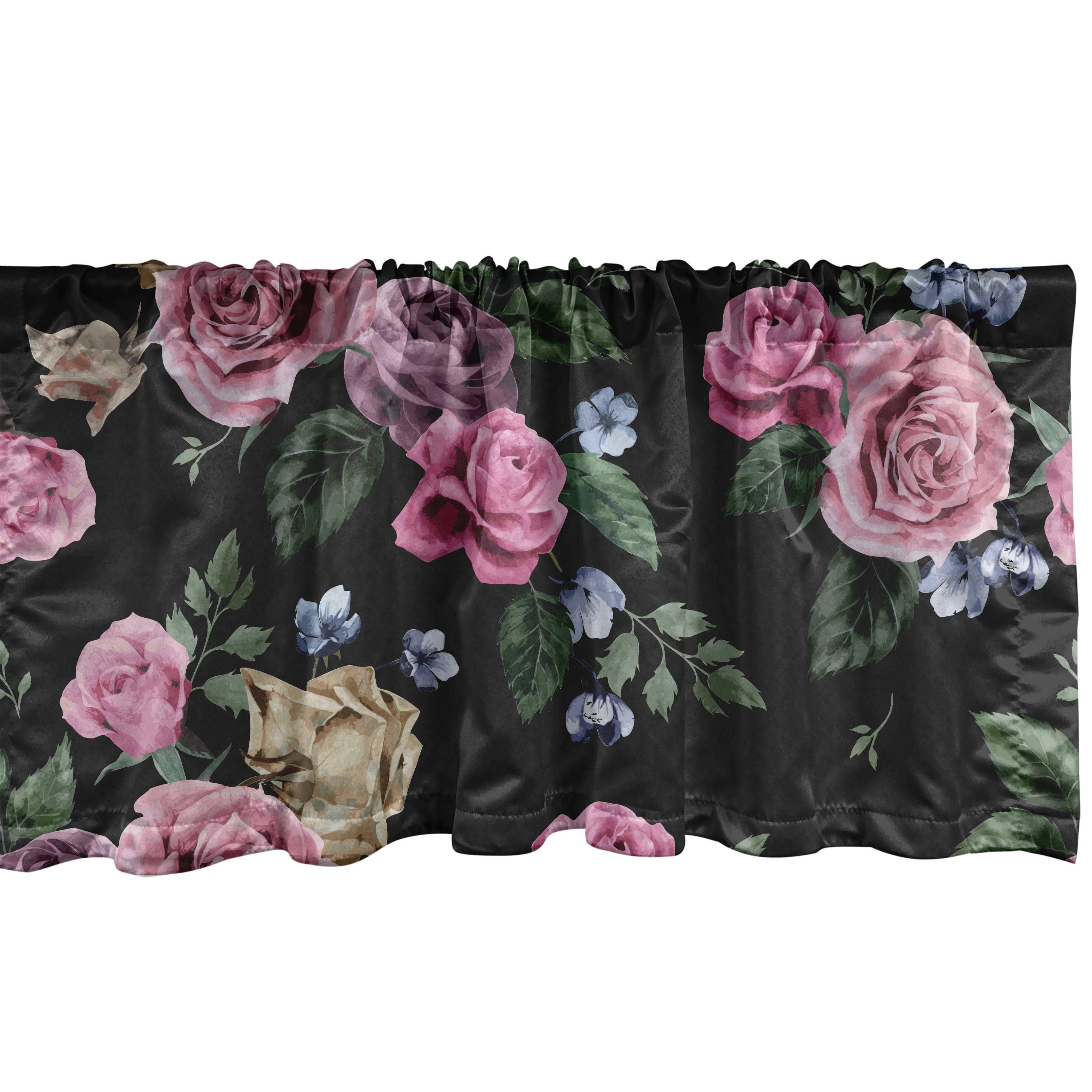 Flowers Boho Window Valance, Night Time Jungle Vibes Blooming Rose with ...