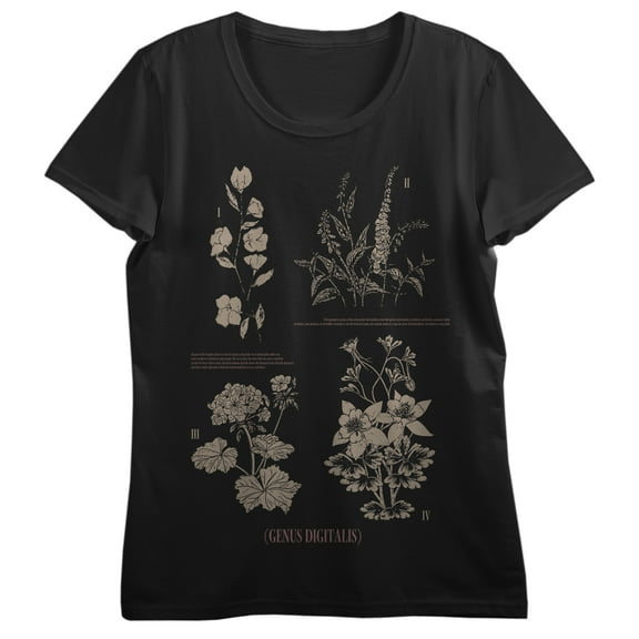 Flowers Botanical Grid Crew Neck Short Sleeve Brown Women's T-shirt-Medium
