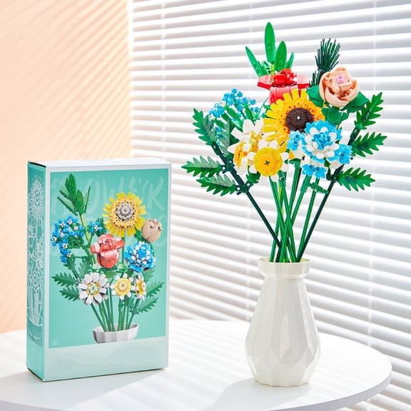 Flowers Bouquet Botanical Building Block Sets for Adult, Wildflowers Botanical Collection with Vase, Plants Toys for Kids Home Decor for Mothers Day, Valentines, Birthday Gifts