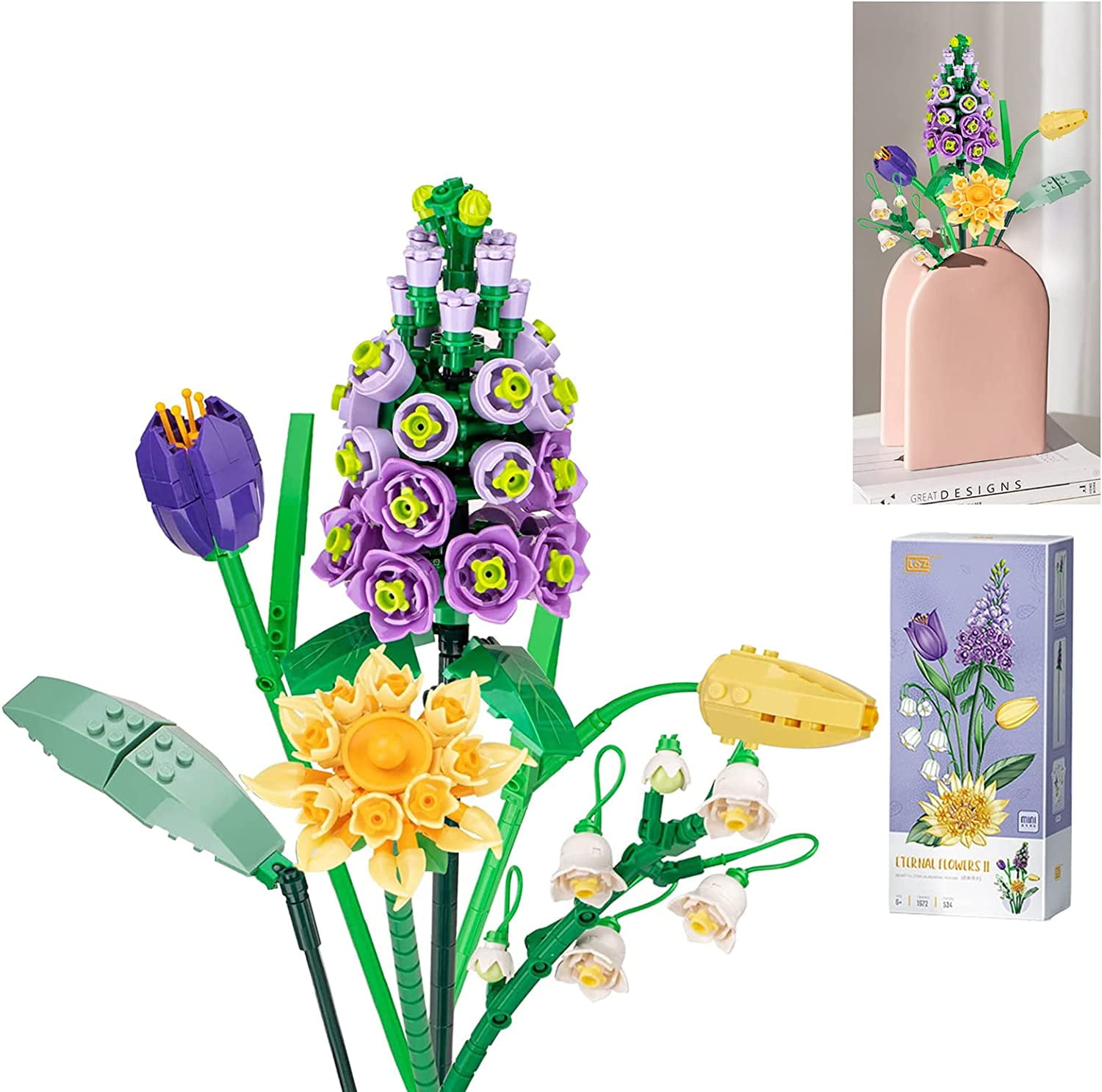 Flowers Bouquet Building Kit, Artificial Flower Blocks Set Toy for ...