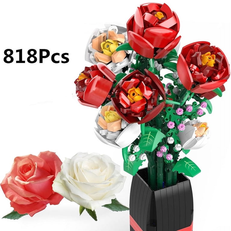 Flower Bouquet Play Rose Building Set (818 PCS) - Ideal Birthday Present  for Kids, Women, Girls, Boys with Vase - Walmart.com